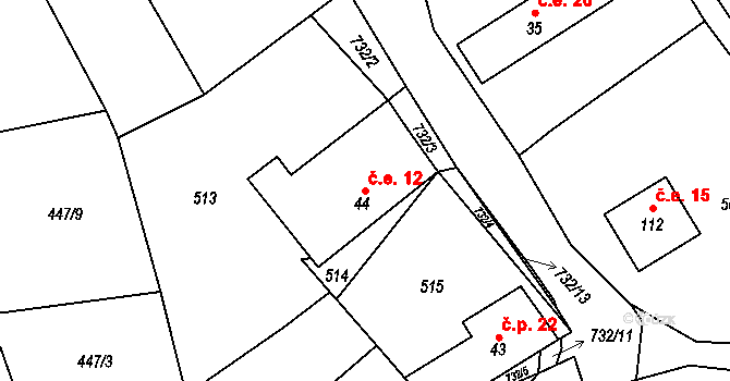Skelná Huť 12, Krsy na parcele st. 44 v KÚ Trhomné, Katastrální mapa