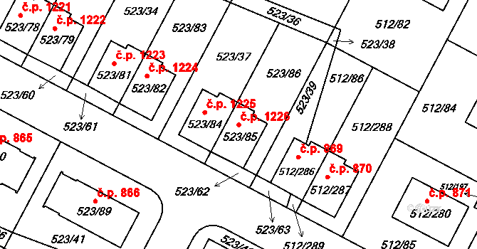 Srubec 1226 na parcele st. 523/85 v KÚ Srubec, Katastrální mapa