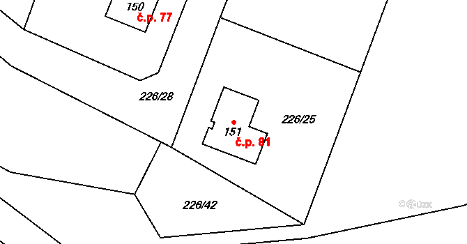 Pomezí nad Ohří 81 na parcele st. 151 v KÚ Pomezí nad Ohří, Katastrální mapa