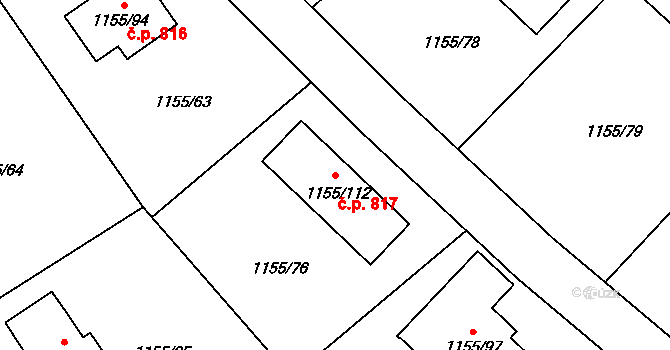 Štětí 817 na parcele st. 1155/112 v KÚ Štětí I, Katastrální mapa