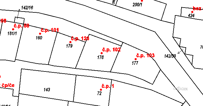 Morkůvky 102 na parcele st. 178 v KÚ Morkůvky, Katastrální mapa