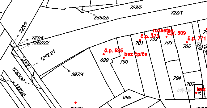 Hustopeče 585 na parcele st. 699 v KÚ Hustopeče u Brna, Katastrální mapa
