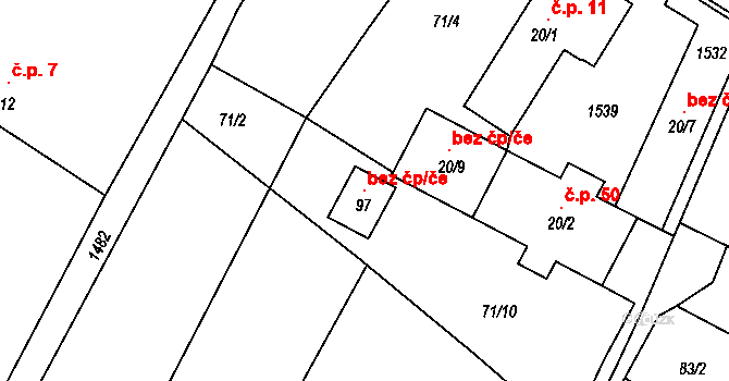 Černovice 104886510 na parcele st. 97 v KÚ Benešov, Katastrální mapa