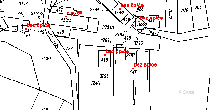 Drnovice 107432510 na parcele st. 416 v KÚ Drnovice u Valašských Klobouk, Katastrální mapa