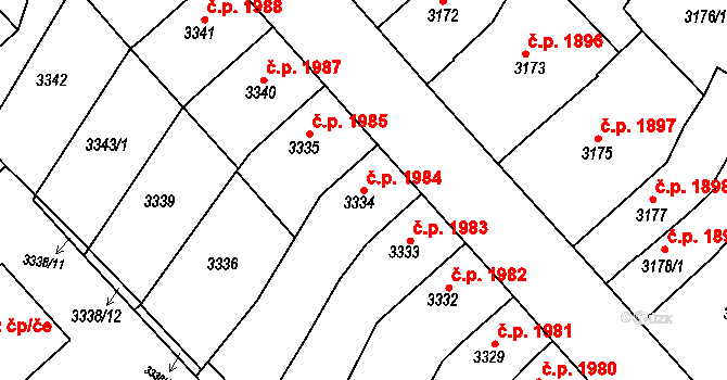 Znojmo 1984 na parcele st. 3334 v KÚ Znojmo-město, Katastrální mapa