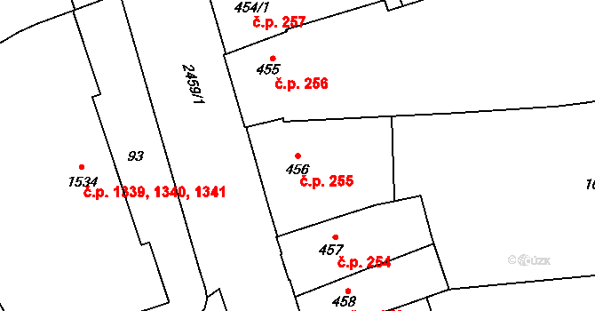 Hranice I-Město 255, Hranice na parcele st. 456 v KÚ Hranice, Katastrální mapa