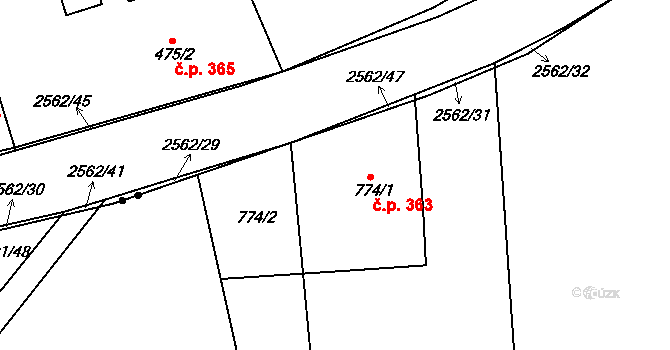 Lipník nad Bečvou I-Město 363, Lipník nad Bečvou na parcele st. 774/1 v KÚ Lipník nad Bečvou, Katastrální mapa