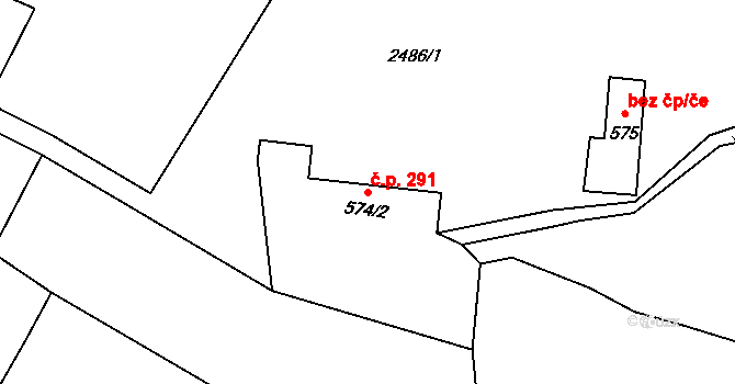 Zlín 291 na parcele st. 574/2 v KÚ Zlín, Katastrální mapa