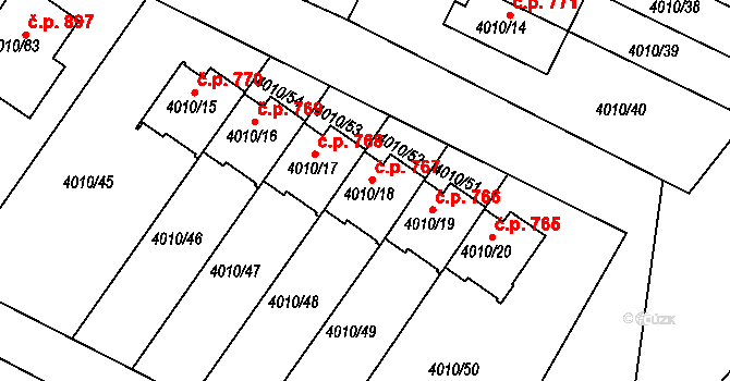Žižkov 767, Kutná Hora na parcele st. 4010/18 v KÚ Kutná Hora, Katastrální mapa