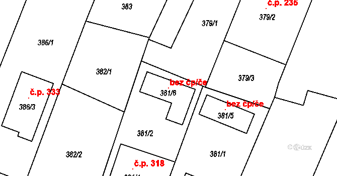 Vrbovec 115549510 na parcele st. 381/6 v KÚ Vrbovec, Katastrální mapa