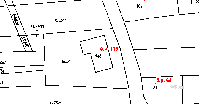 Krč 119, Protivín na parcele st. 148 v KÚ Krč u Protivína, Katastrální mapa