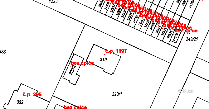 Klánovice 1197, Praha na parcele st. 319 v KÚ Klánovice, Katastrální mapa