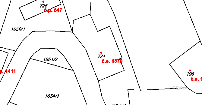 Kořenov 1379 na parcele st. 724 v KÚ Polubný, Katastrální mapa