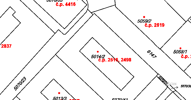 Jihlava 2498,2516 na parcele st. 5014/2 v KÚ Jihlava, Katastrální mapa