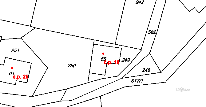 Útěchovice 18, Hamr na Jezeře na parcele st. 65 v KÚ Hamr na Jezeře, Katastrální mapa