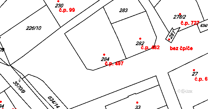 Šardice 497 na parcele st. 284 v KÚ Šardice, Katastrální mapa