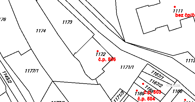 Rousínovec 506, Rousínov na parcele st. 1172 v KÚ Rousínov u Vyškova, Katastrální mapa