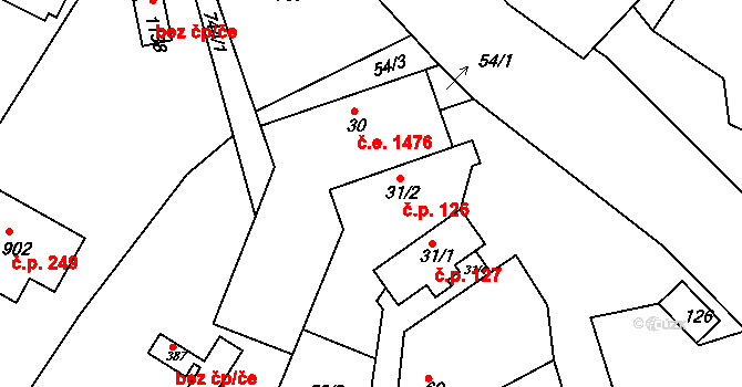 Ládví 126, Kamenice na parcele st. 31/2 v KÚ Ládví, Katastrální mapa