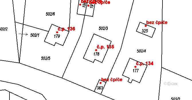 Albeř 135, Nová Bystřice na parcele st. 178 v KÚ Albeř, Katastrální mapa