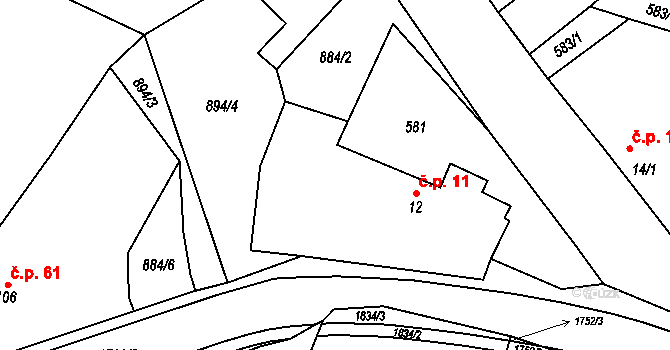 Budeč 11 na parcele st. 12 v KÚ Budeč, Katastrální mapa