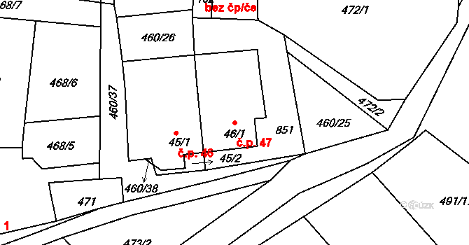 Horní Bolíkov 47, Studená na parcele st. 46/1 v KÚ Horní Bolíkov, Katastrální mapa