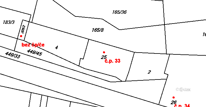 Žilina 33 na parcele st. 25 v KÚ Žilina, Katastrální mapa