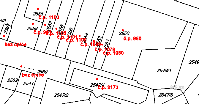 Tachov 1080 na parcele st. 2551 v KÚ Tachov, Katastrální mapa