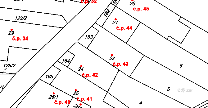 Olešnice 43, Bouzov na parcele st. 23 v KÚ Olešnice u Bouzova, Katastrální mapa