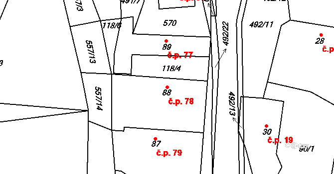 Třebovětice 78, Cerekvice nad Bystřicí na parcele st. 88 v KÚ Třebovětice, Katastrální mapa