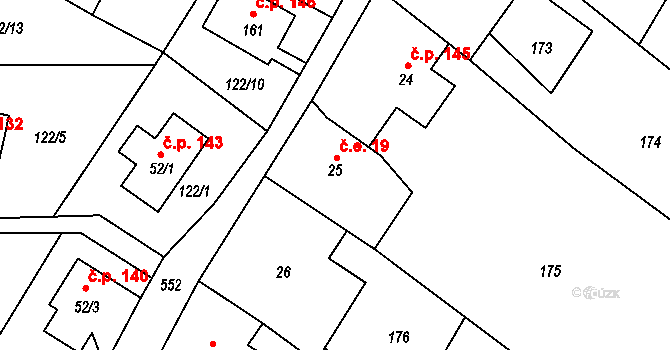 Prácheň 19, Kamenický Šenov na parcele st. 25 v KÚ Prácheň, Katastrální mapa