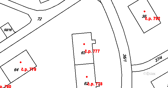 Lutyně 777, Orlová na parcele st. 63 v KÚ Horní Lutyně, Katastrální mapa