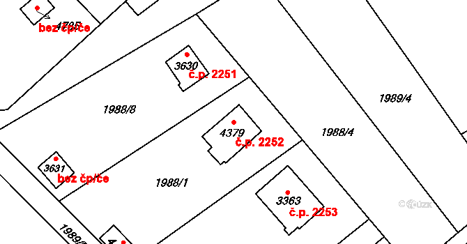 Rožnov pod Radhoštěm 2252 na parcele st. 4379 v KÚ Rožnov pod Radhoštěm, Katastrální mapa