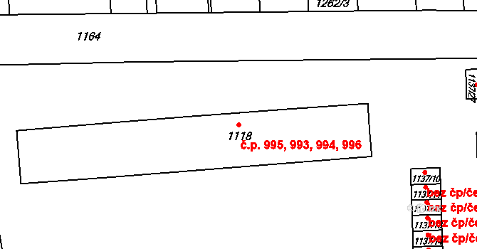 Valašské Meziříčí 993,994,995,996 na parcele st. 1118 v KÚ Valašské Meziříčí-město, Katastrální mapa