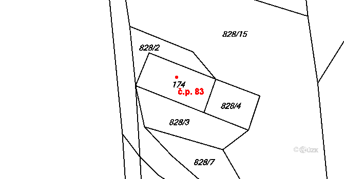 Dolní Heřmanice 83, Horní Heřmanice na parcele st. 174 v KÚ Dolní Heřmanice v Čechách, Katastrální mapa