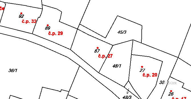 Lysec 27, Bžany na parcele st. 87 v KÚ Lysec, Katastrální mapa