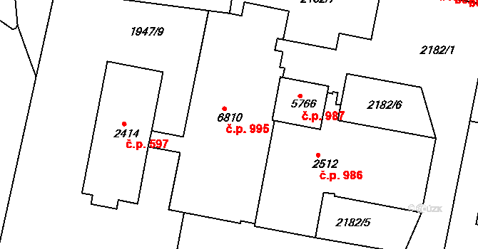 Borovina 995, Třebíč na parcele st. 6810 v KÚ Třebíč, Katastrální mapa