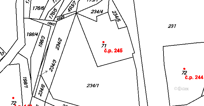 Sebranice 245 na parcele st. 71 v KÚ Pohora, Katastrální mapa