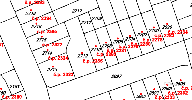 Židenice 2282, Brno na parcele st. 2710 v KÚ Židenice, Katastrální mapa