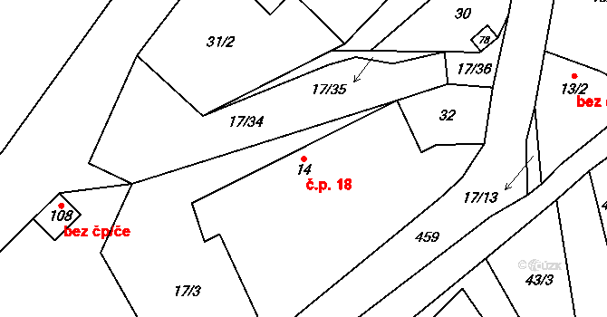 Lešov 18, Pelhřimov na parcele st. 14 v KÚ Lešov, Katastrální mapa