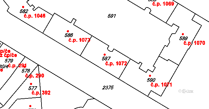 Trnovany 1072, Teplice na parcele st. 587 v KÚ Teplice-Trnovany, Katastrální mapa