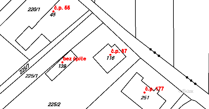 Hoření Vinice 87, Kly na parcele st. 116 v KÚ Záboří u Kel, Katastrální mapa