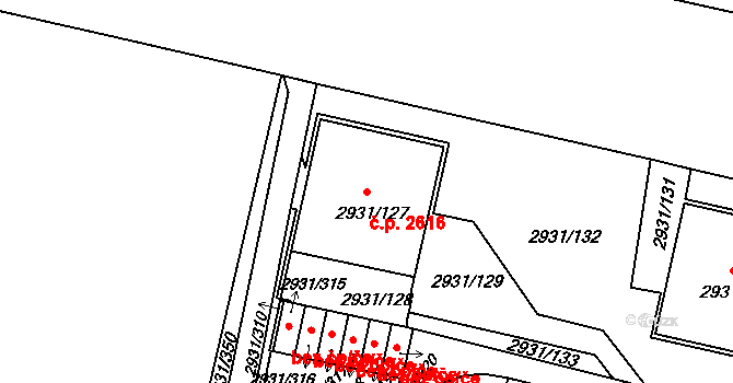 Žižkov 2616, Praha na parcele st. 2931/127 v KÚ Žižkov, Katastrální mapa