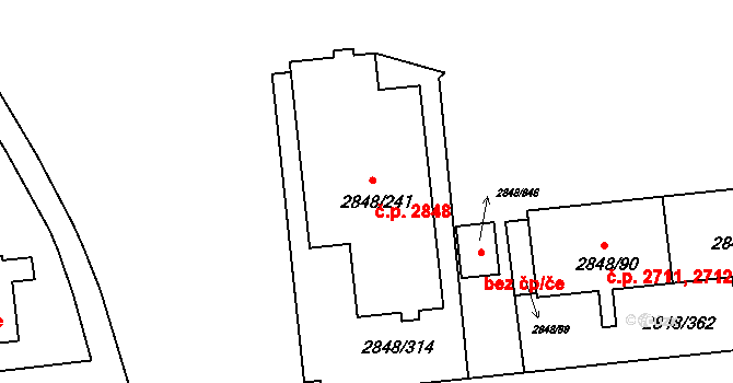 Záběhlice 2848, Praha na parcele st. 2848/241 v KÚ Záběhlice, Katastrální mapa