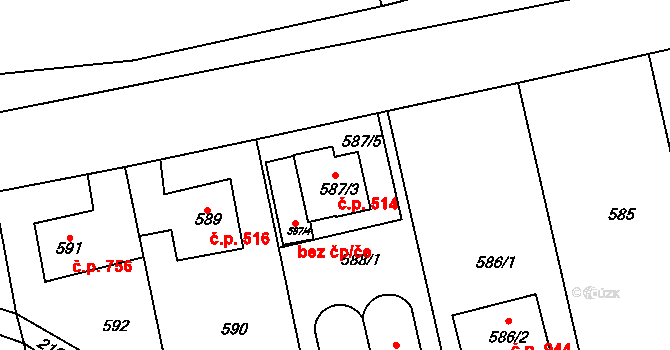 Stodůlky 514, Praha na parcele st. 587/3 v KÚ Stodůlky, Katastrální mapa