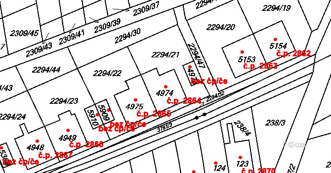 Dvůr Králové nad Labem 2864 na parcele st. 4974 v KÚ Dvůr Králové nad Labem, Katastrální mapa