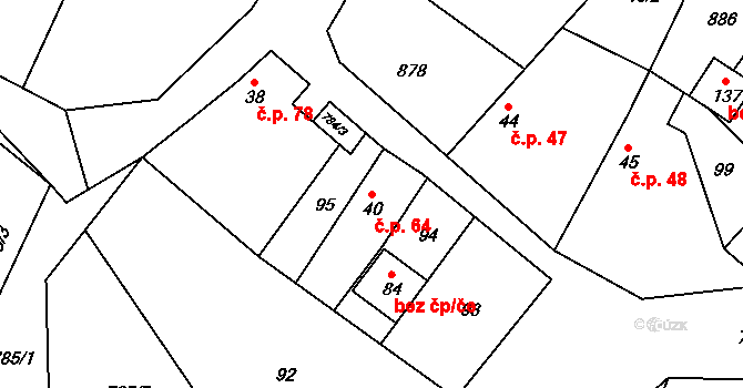 Líšnice 64 na parcele st. 40 v KÚ Líšnice u Mohelnice, Katastrální mapa