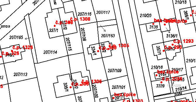 Sezimovo Ústí 305 na parcele st. 334/1 v KÚ Sezimovo Ústí, Katastrální mapa