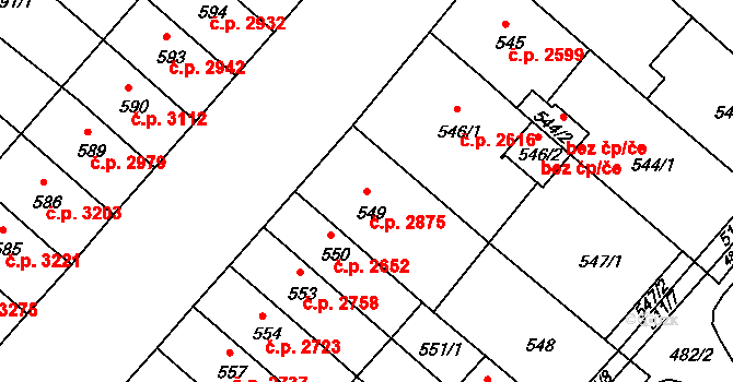 Chomutov 2875 na parcele st. 549 v KÚ Chomutov II, Katastrální mapa