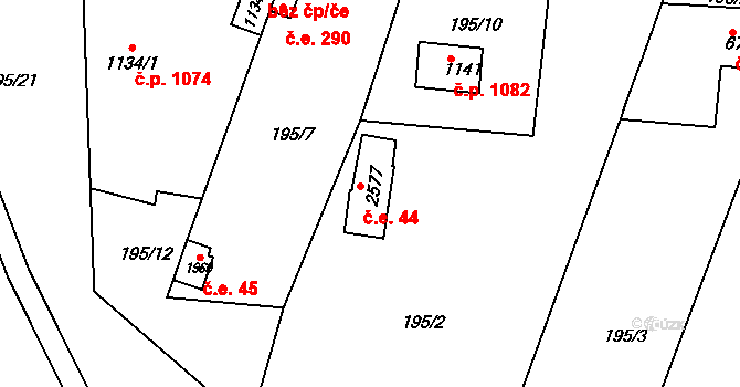 Rosice 44 na parcele st. 2577 v KÚ Rosice u Brna, Katastrální mapa