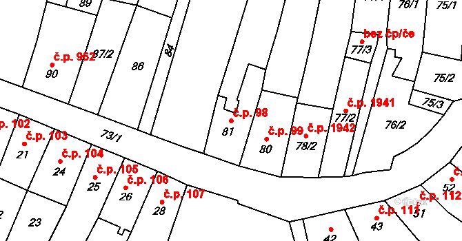 Fryštát 98, Karviná na parcele st. 81 v KÚ Karviná-město, Katastrální mapa